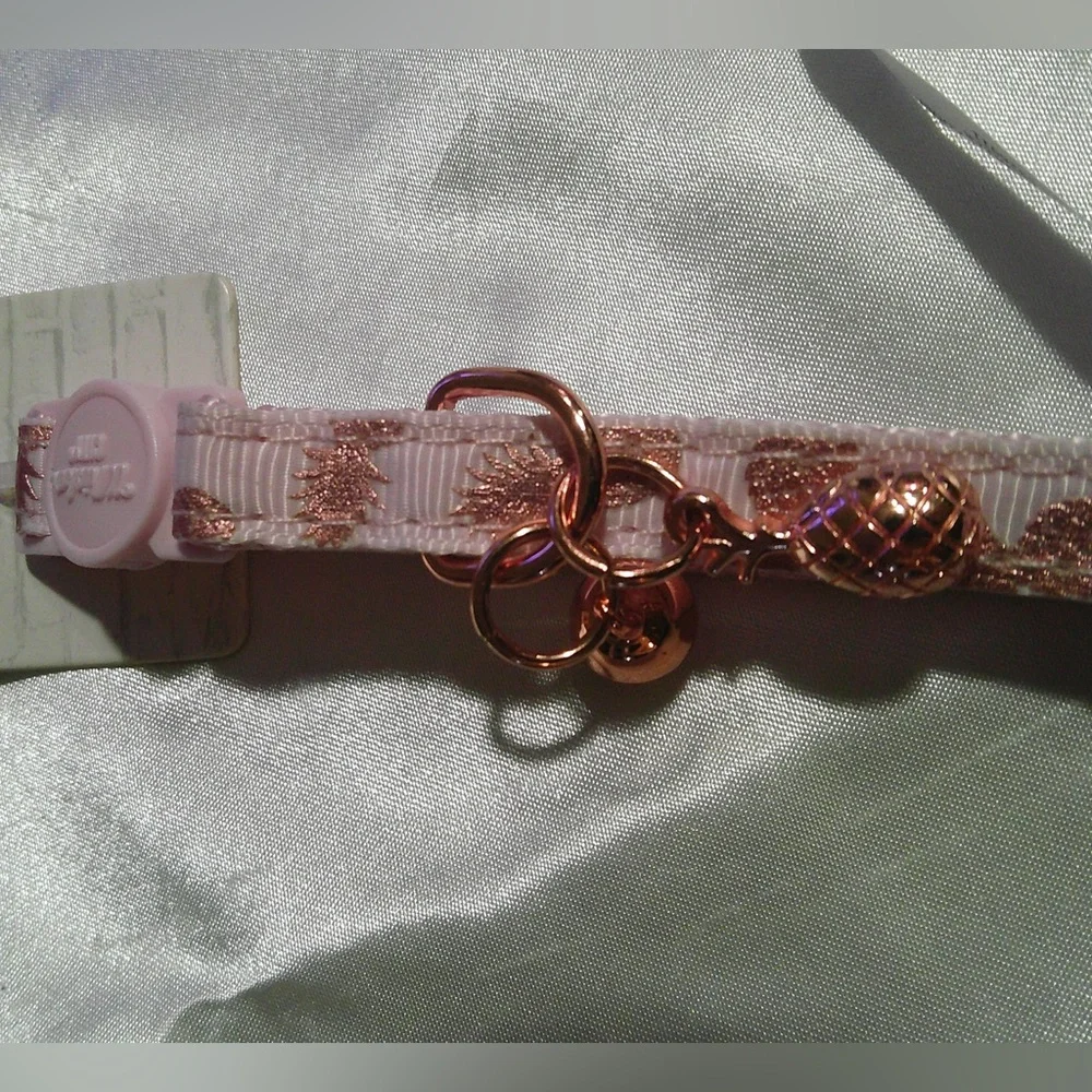 Whisker City Pink Pineapple Adult Cat Collar with Bell and Charm
